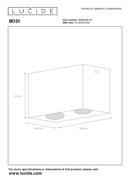 Lucide BODI - Ceiling spotlight - 2xGU10 - White - technical